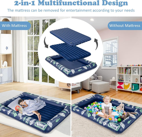 Set 4 2-in-1 Costzon Inflatable Toddler Travel Bed, Kids Air Mattress w/Electric Pump, Sides Safety Bumper