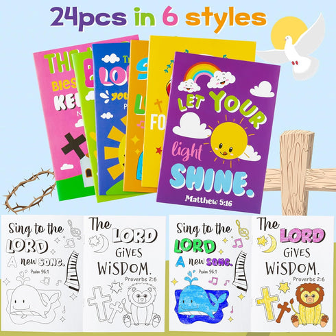 24Pcs Bible Coloring Books Religious Theme DIY Color-in Pages with Inspirational Words Drawing Holiday Christian