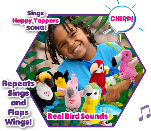 2 Pack 3+ Birds - Cockatoo & Blue Parrot - Slap Bracelet Interactive Plush Toy Birds, They Chat-Sing-Mimic Each Other