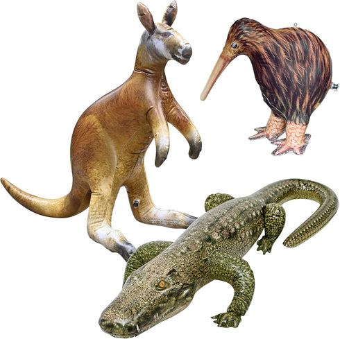 Jet Creations Life 3-PK Inflatable Toy: Kangaroo, Kiwi Bird, Alligator for Kids and Adults