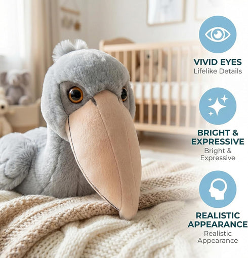 ZHONGXIN MADE 18.5inch Large Shoebill Plush Toy - Lifelike Stork Stuffed Animal, Cute Grey Shoebill Toy for Home