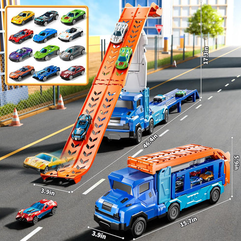 XINNOVEL 3 4 5 6 7 8 Set 12 3 4 5 6 Toddler Car Truck Toys for Years Old Boys, Transporter Truck Toy Track