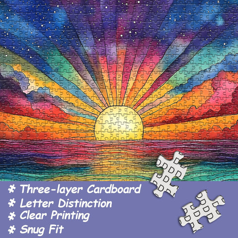 PICKFORU 1000 Sunset Impossible Puzzle for Adults Pieces, Ocean Puzzles with Colorful Rainbow Gradient, Magic Nature
