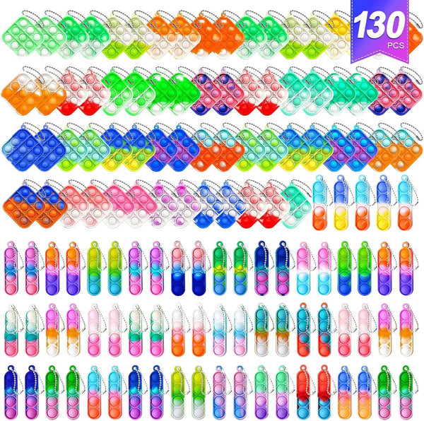 130 Pcs Pop Keychain Party Favors - Mini Fidget Toy Bulk for Birthday, Carnival, Classroom Prizes, Stress Relief Toys