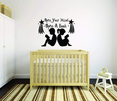 Open Your Mind Open A Book Reading Quotes Wall Sticker - Vinyl Wall Decal for Kids Bedroom Nursery