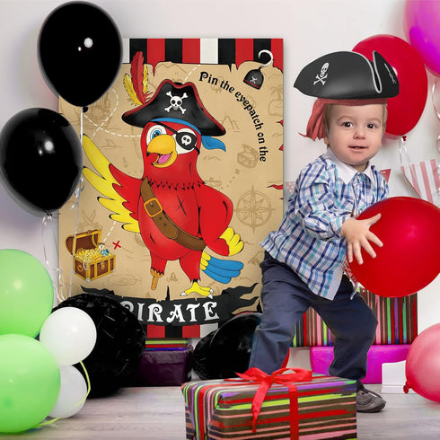 WERNNSAI Pin The Eye Patch on The Pirate - Pirate Party Game with 24 Reusable Stickers & Blindfold