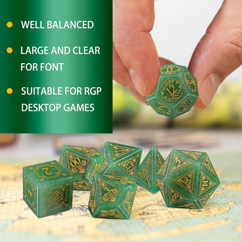 LUCKY-M DND Dice Set - Polyhedral Black Dice with Case for Dungeons and Dragons RPG Gift (Green)