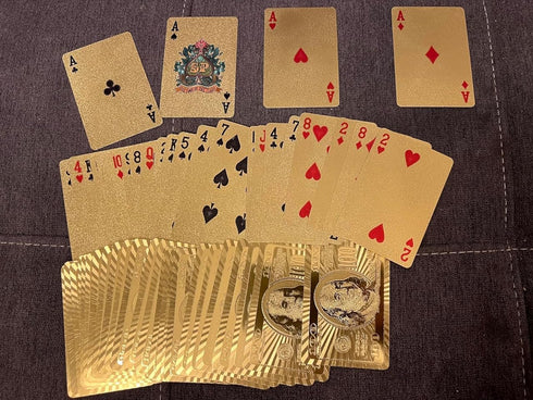 Luxury 24K Gold Foil Poker Playing Cards with Wooden Box, Waterproof Cards for Party, Camping, Birthday Gift