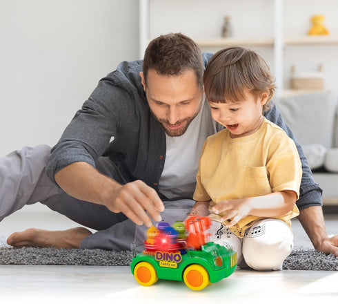 ArtCreativity Light Up Dinosaur Car - Bump and Go Toy Car with Moving Gears, Music, Flashing LED's for Toddlers 3 and Up