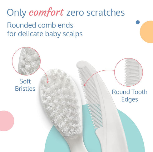 Set, 0m+ LuvLap Elegant Baby Hair Brush and Comb (White)