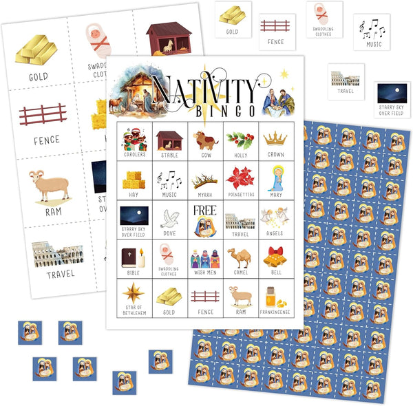 Nativity Bingo Game Cards - Christian Christmas Party Bingo Game, Bible Verse Supplies for Family Friends - 12