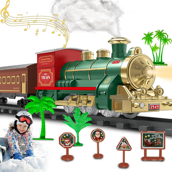 ManManLine Train Set Electric Train Toys for Kids, Christmas Train Set with Smokes,