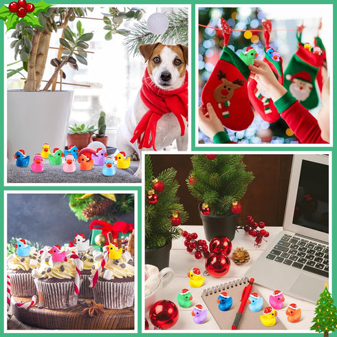 200 Fumete Pcs Christmas Mini Resin Tiny Duck Figures Miniature Christmas Hat Duck Micro Landscape Garden Dollhouse
