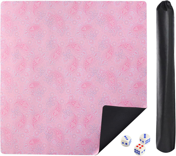 Pink Mahjong Mat, Mahjong Table Mat with Prints & Extra Dice, for