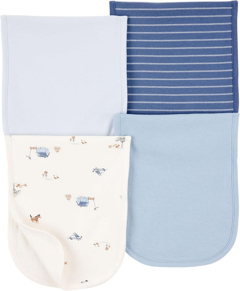 Carter's Baby Boys 4 Pack Cotton Burp Cloths (Ivory/Blue)