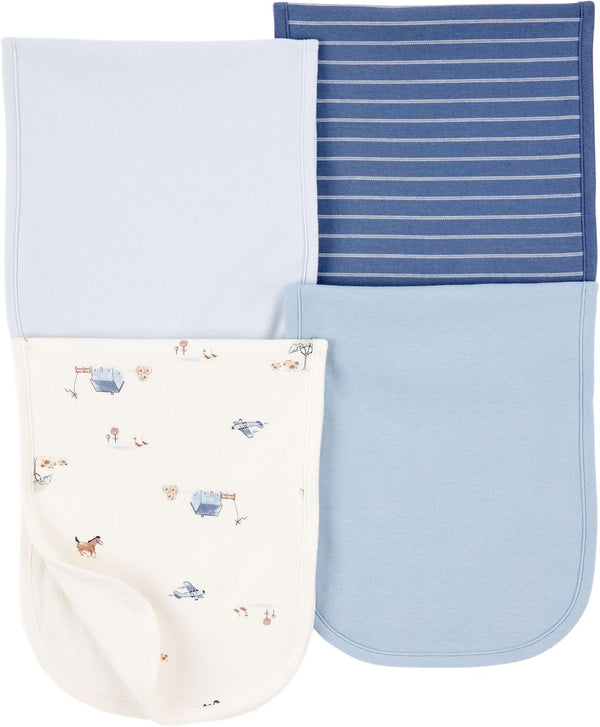 Carter's Baby Boys 4 Pack Cotton Burp Cloths (Ivory/Blue)