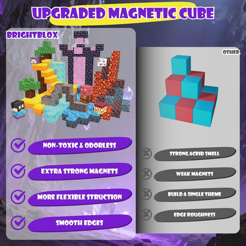 BrightBlox 120PCS 3+, Magnetic Blocks Magnetic Building Blocks for Kid Building Toys for Kid Boys Girls, STEM Sensory