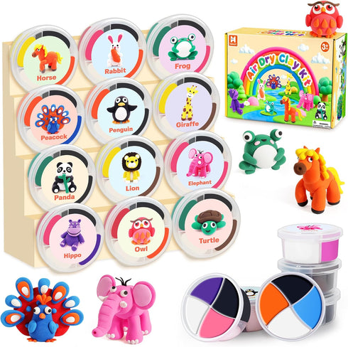Helsort Air Dry Clay Kit for Kids, 12 Animals Modeling Clay for Kids,