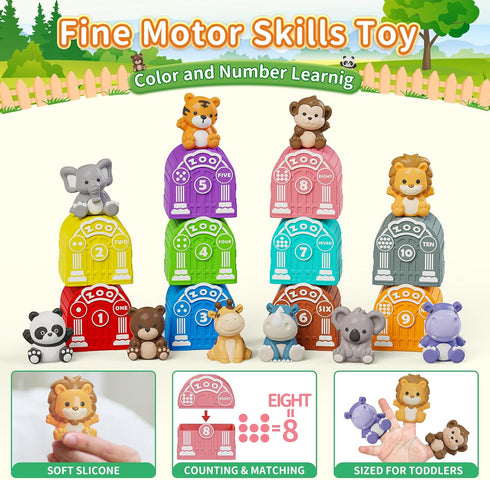 Montessori Learning Toy for Toddlers 1-3 Years, Educational Counting, Matching & Sorting with 10 Safari Animals & 10