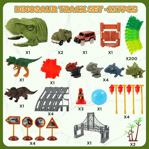 3 4 5 6 7 Set Dinosaur Track Race Car Toys - Birthday Toys Gifts for Year Old Boys Girls - Flexible Dinosaur Track Car