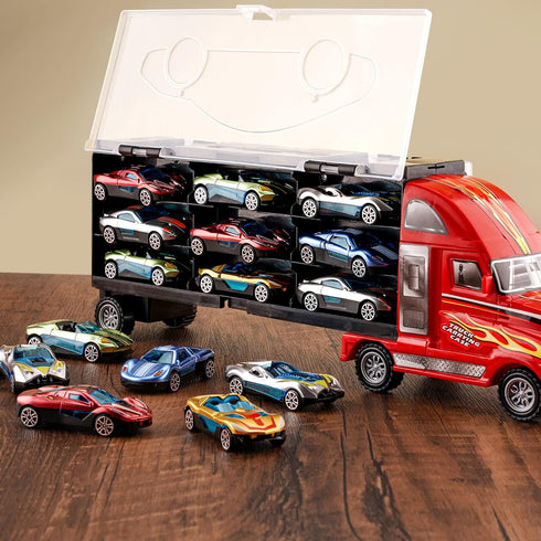 BoomCaCa 18 3-10 Toy Truck Transport Car Carrier - Sport Cars in Truck Toys, Toys for Boys and Girls Age yrs Old, Ideal