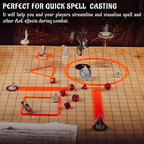 Area of Effect Spell Templates Set of 15, Acrylic AOE Damage Marker Tabtop RPG Gaming Accessories for D&D