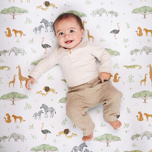 2 Pack Crib Sheets Neutral - Fitted Baby Crib Sheets Bed for Girl Boy - Standard & Toddler Mattress (Safari Adventure)