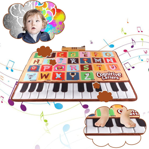 26 1 2 3 Bluejay Baby Piano Mat, Musical Keyboard Learning Toys with Letters, Electronic Music Animal Touch Play Mat