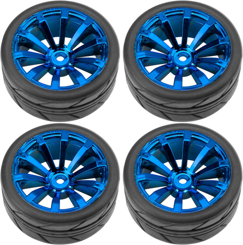 ShareGoo OD 2.55" Rubber Tires with Plastic Wheel Rims 12mm Hex, Compatible with HSP Tamiya Kyosho Traxxas