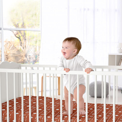 Sweet Jojo Designs Fitted Baby Crib Sheets (Orange Boho Tribal Mudcloth) for Boys or Girls, Infant Nursery, Toddler