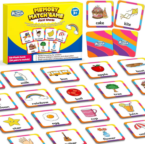 Aizweb First Words Match Game,Memory Game,52 Pcs Toddler Baby Flash Cards,Educational Toys