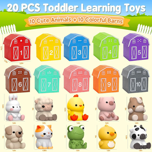 20Pcs Montessori Farm Animals Learning Toys for 1,2,3 Year Old Toddlers | Matching & Sorting Games Gift