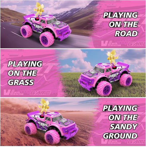 1:20 20Km/h 2.4GHz Remote Control Car for Girls: Scale Pink Purple Rc Truck with LED Light and DIY Windmills - All