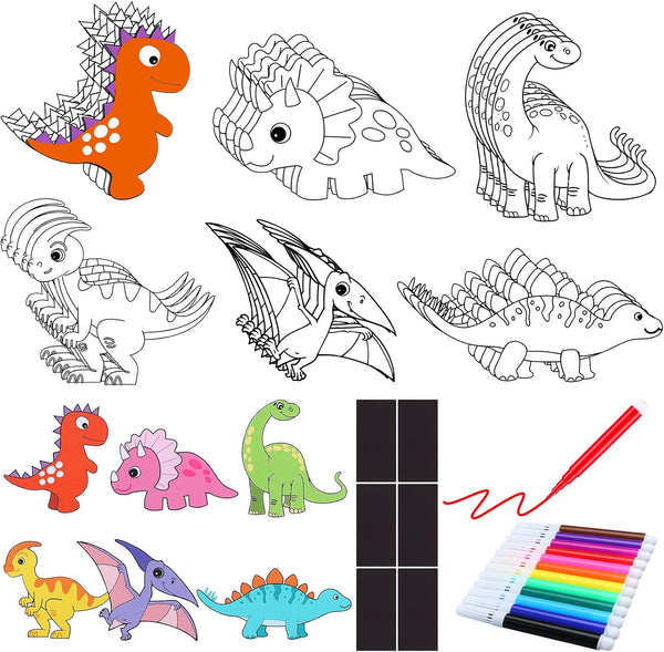 Gemscream 30 Pcs Dinosaur Painting Crafts Kit for Kids Magnets Color Your Own