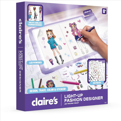 330-Piece 8+ Claires Light-Up Fashion Designer LED Tracing Tablet - Arts & Crafts Kit| Fashion Templates, Stickers