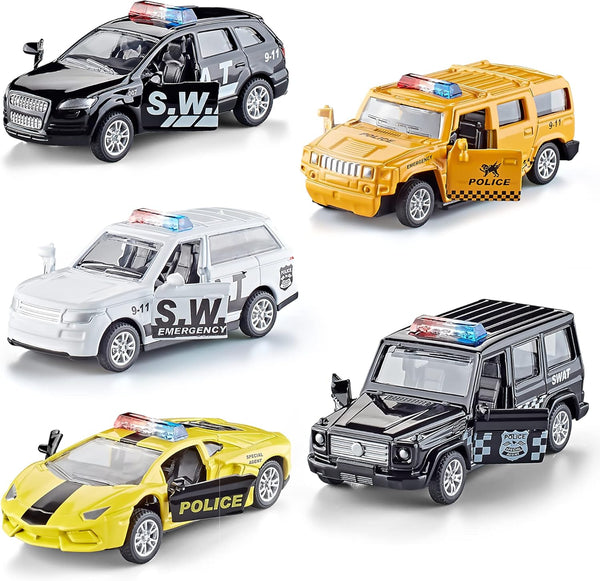 Die Cast Metal Little Toy Cars Set of 5, Openable Doors Pull Back Car Gift Pack for Kids