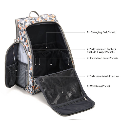 Backpack ECOSUSI Diaper Fully-Opened Baby Nappy Bag with Changing Pad Maternity Bag (Orange)