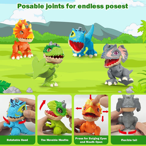 3 4 5 6 8 4-Pack Dinosaur Toys Gifts for Year Old Kids, Dinosaur Action Figures with Movable Joints & Realistic