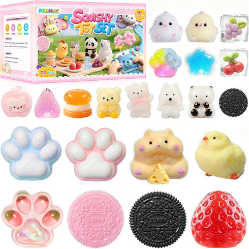 22PCS Squishy Pack, Adorable Squeeze Toys Set ,Fidget Toys Kit for Kids