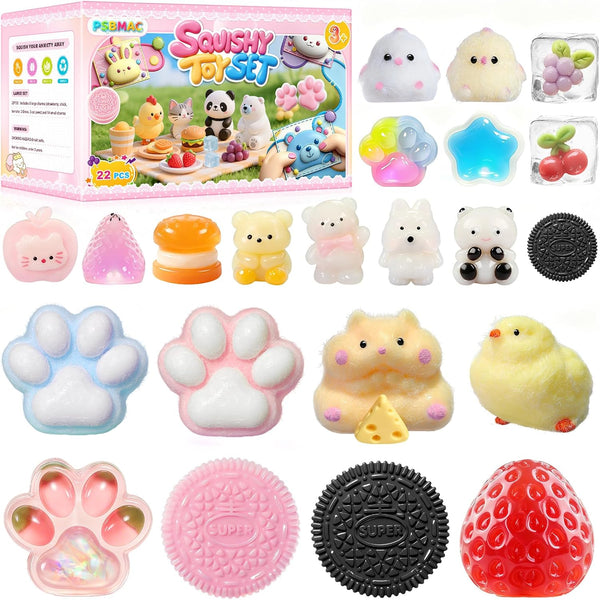 22PCS Squishy Pack, Adorable Squeeze Toys Set ,Fidget Toys Kit for Kids