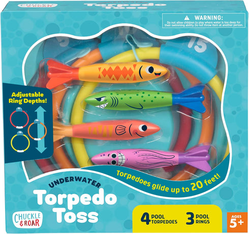 Chuckle & Roar Underwater Torpedo Toss - Outdoor Water Play with Throwing Torpedoes and Target Rings for Ages 5+
