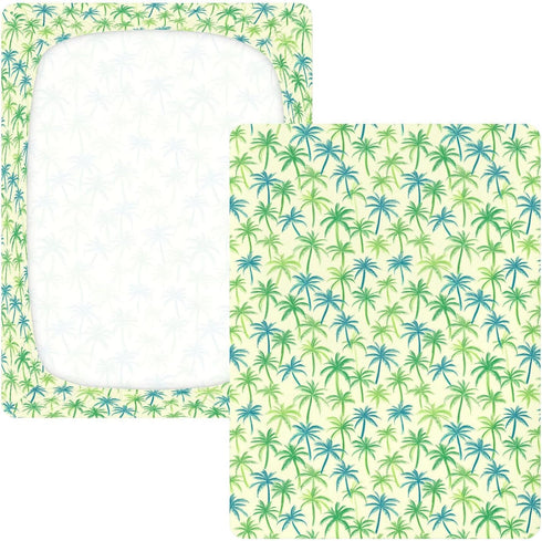 miaozhen Summer 1 Pack 52x28 Cotton Baby Crib Sheets Soft Green Palm Trees Toddler Mattress Sheet for Nursery Decor