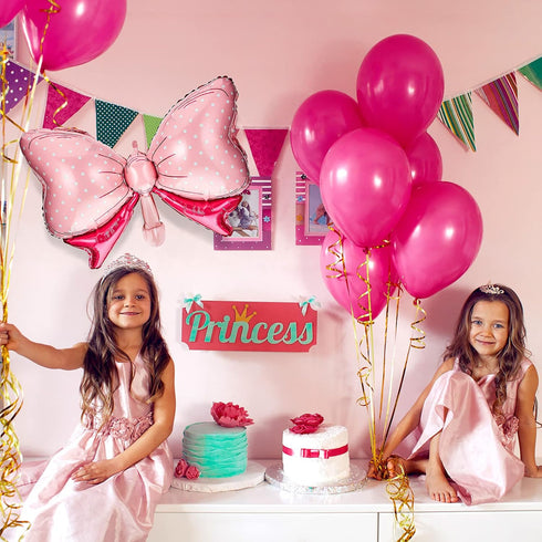 Hicarer 6 Pcs Pink Bow Balloon, 35 Inch and 15 Inch Polka Dot Foil Balloons for Birthday Wedding Theme Party