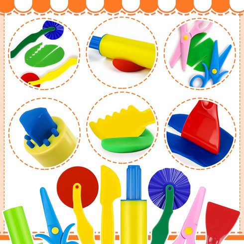 12 Set Clay and Dough Tools Pcs Basic Dough Tools for Kids with Extruders, Rolling Pin, Cutters,Plastic Hand Scraper