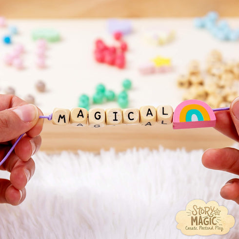 Story Magic Wooden ABC Bead Kit, 350+ Wooden Beads & Charms for Jewelry Making, Great for Kids Arts & Crafts