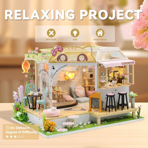 DIY Miniature Cat Cafe Dollhouse Kit - Perfect Valentine's Gift