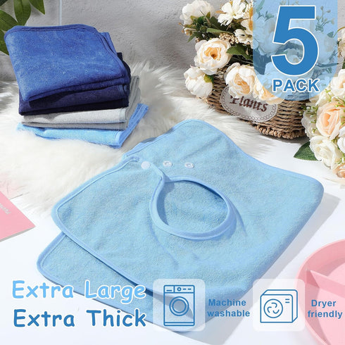 Hercicy 5 Pcs Full Coverage Toddler Baby Bibs, Terry Cloth Bibs with Snap Button for 2-4 Years Unisex Babies