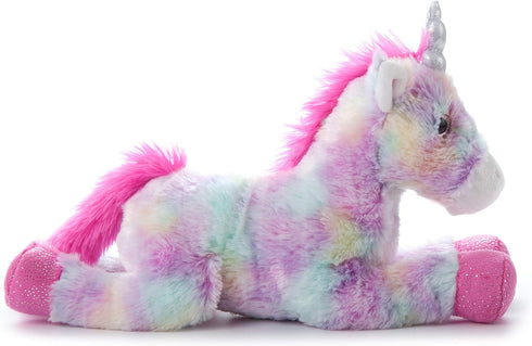 The Petting Zoo 13" Pastel Tie Dye Rainbow Unicorn with Sparkly Silver Horn