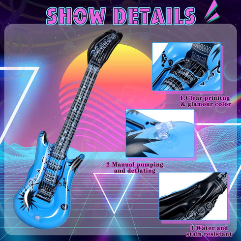 Tradder 48 Pcs Inflatable Rock Star Toy Set - Blow Up Guitar and Microphone for 80s 90s Musical Themed Parties