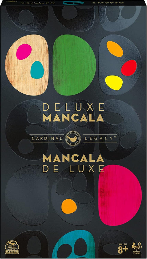 Legacy Deluxe Mancala Classic Game - Folding Wooden Board with Colored Glass Stones for Ages 8+